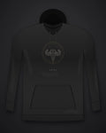Oztra Aries black hoodie, front view showing the Aries print