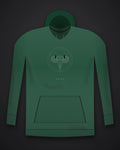 Oztra Aries bottle green hoodie, front view showing the Aries print