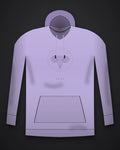Oztra Aries lavender hoodie, front view showing the Aries print