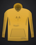 Oztra Aries mustard hoodie, front view showing the Aries print