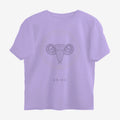 Oztra Aries lavender oversized tee, front view showing the Aries print