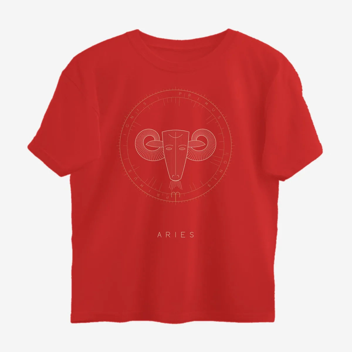 Oztra Aries red oversized tee, front view showing the Aries print