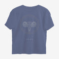 Oztra Aries steel blue oversized tee, front view showing the Aries print