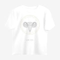 Oztra Aries white oversized tee, front view showing the Aries print
