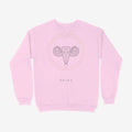 Oztra Aries baby pink sweatshirt, front view showing the Aries print