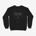 Oztra Aries black sweatshirt, front view showing the Aries print
