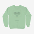 Oztra Aries mint sweatshirt, front view showing the Aries print