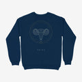 Oztra Aries navy sweatshirt, front view showing the Aries print