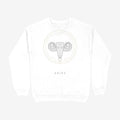 Oztra Aries white sweatshirt, front view showing the Aries print