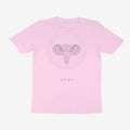 Oztra Aries baby pink tee, front view showing the Aries print