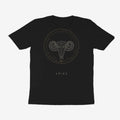Oztra Aries black tee, front view showing the Aries print