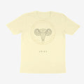 Oztra Aries cream tee, front view showing the Aries print