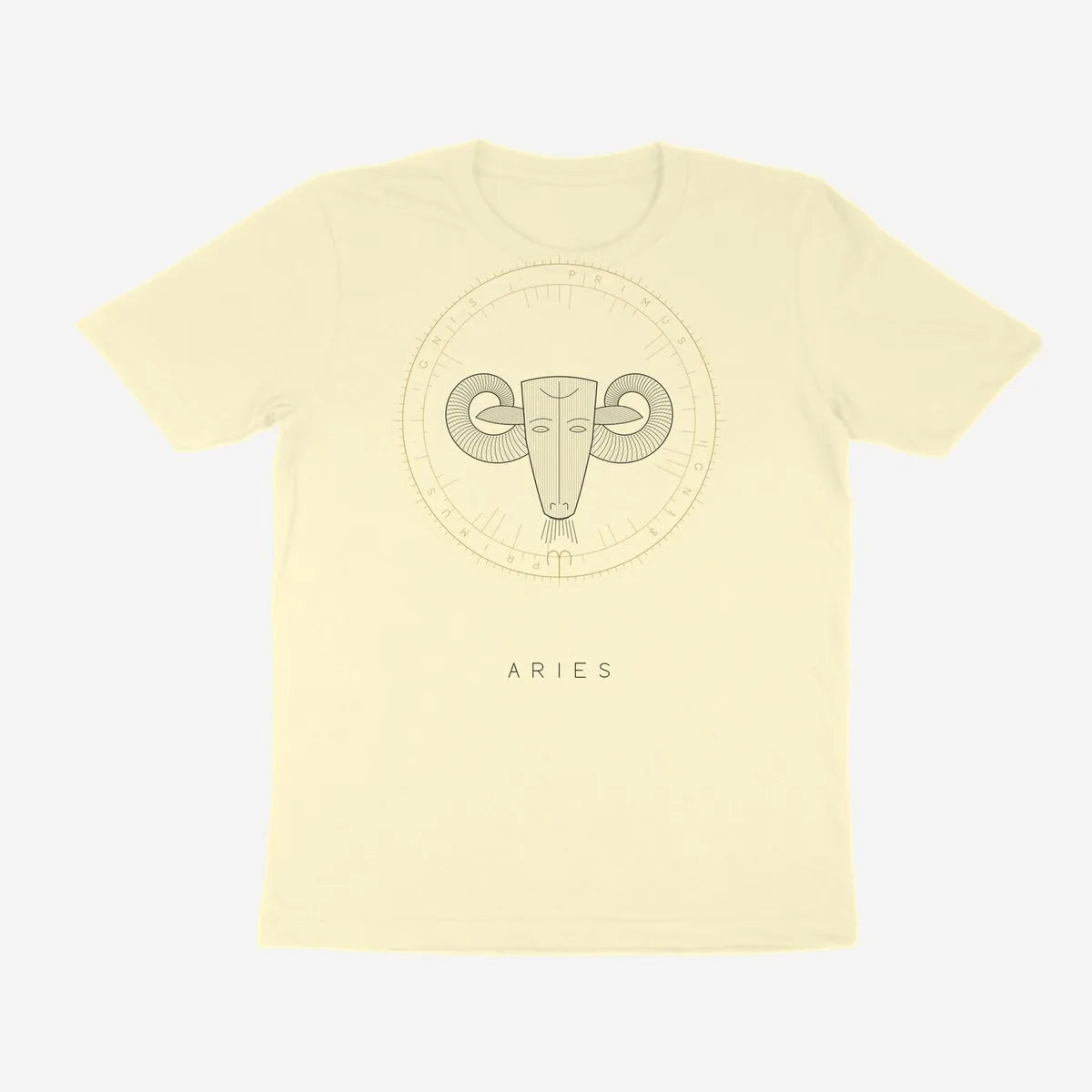 Oztra Aries cream tee, front view showing the Aries print
