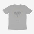 Oztra Aries grey melange tee, front view showing the Aries print