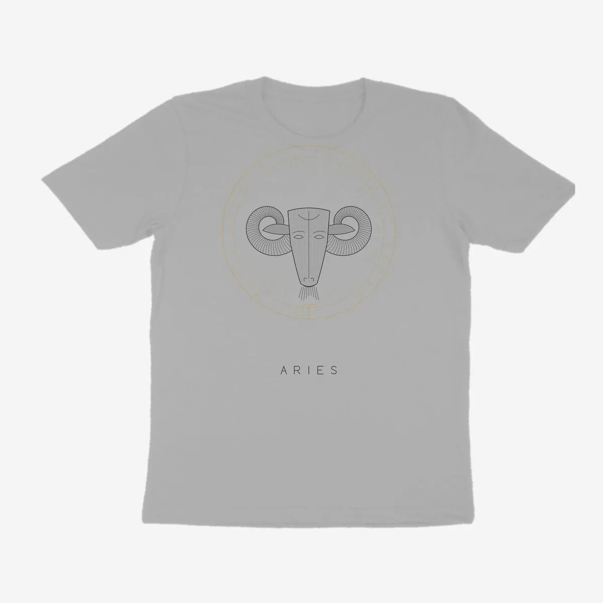 Oztra Aries grey melange tee, front view showing the Aries print