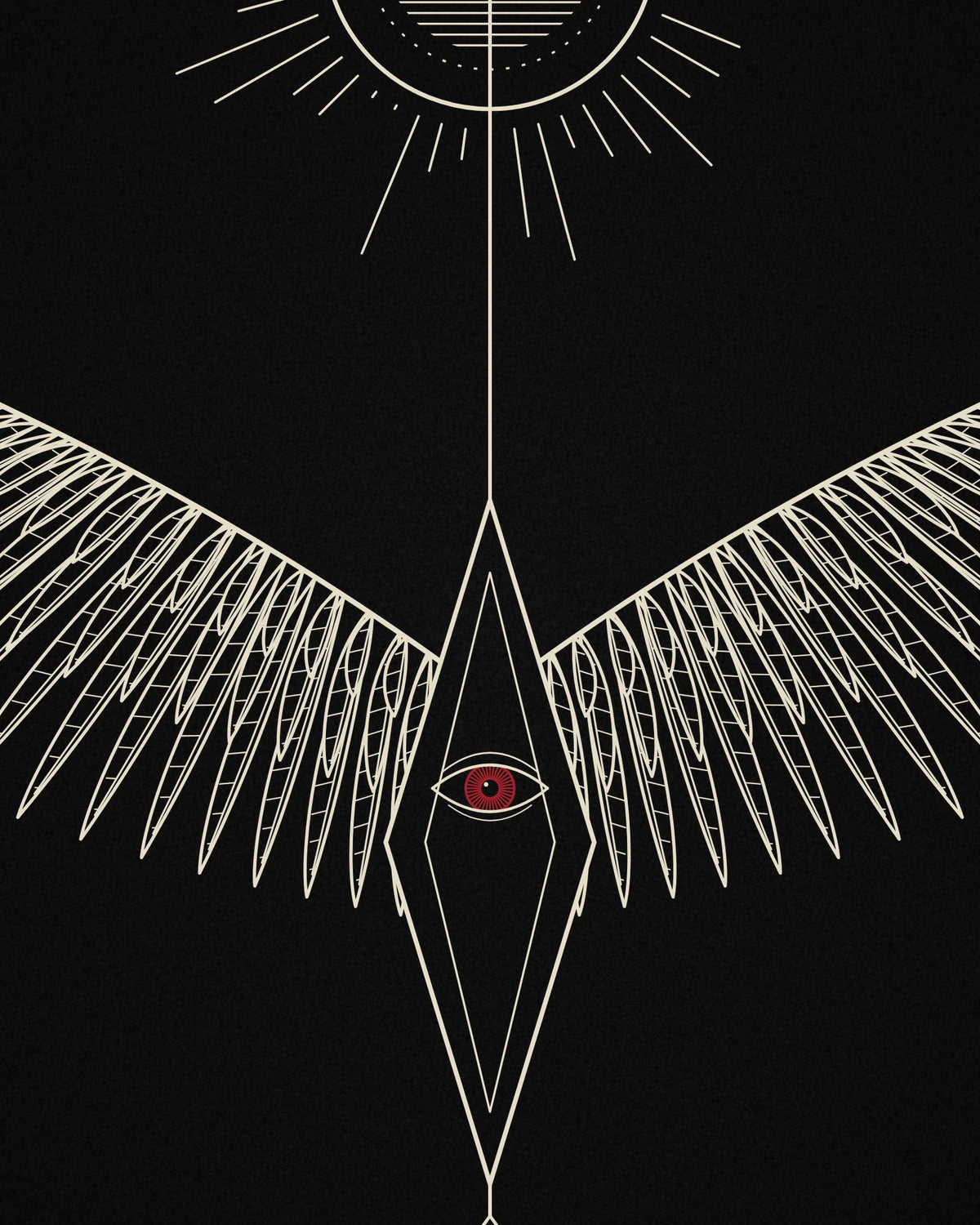 Close-up detail of the Oztra Ascension linework showing bone linework with a crimson eye