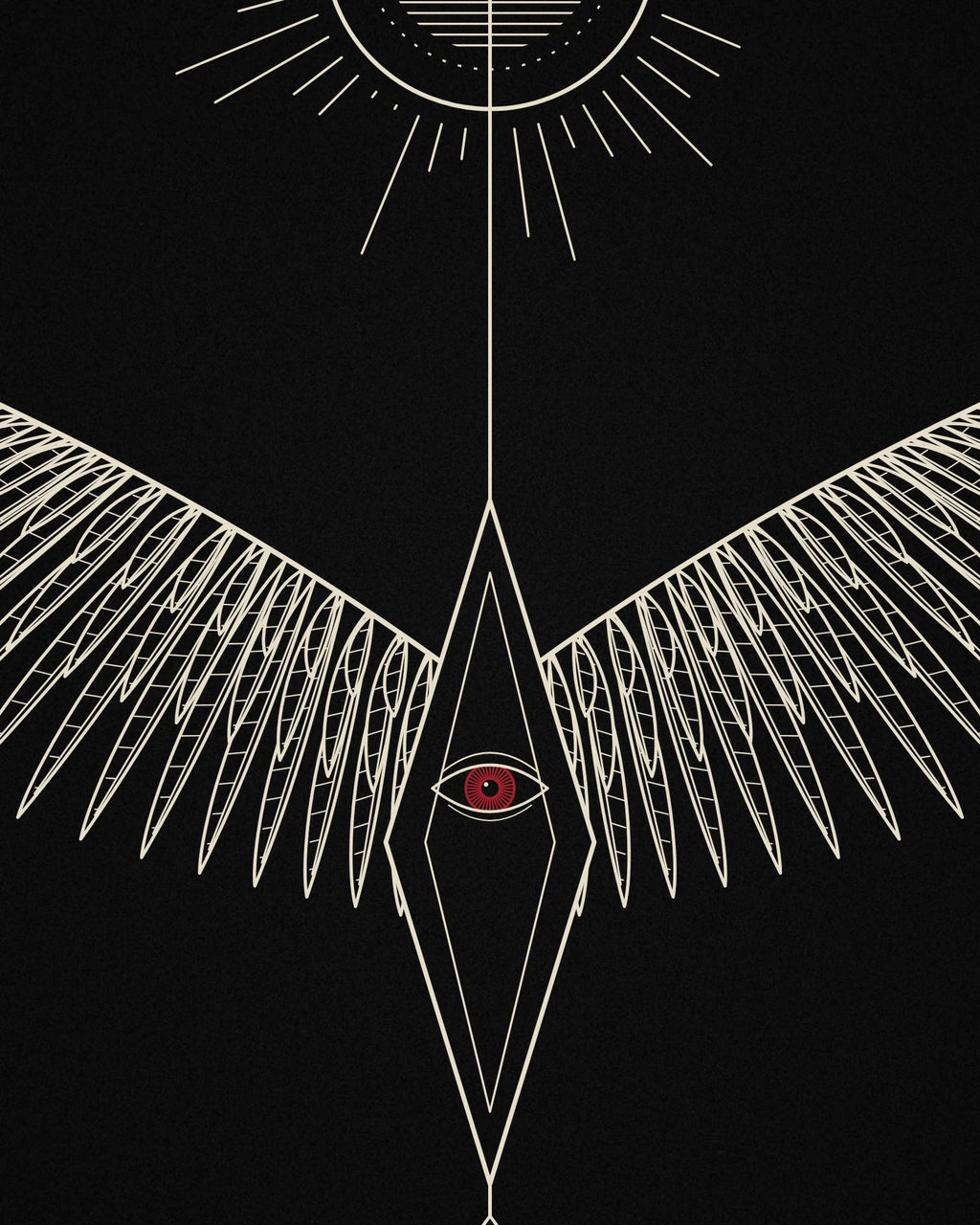 Close-up detail of the Oztra Ascension linework showing bone linework with a crimson eye