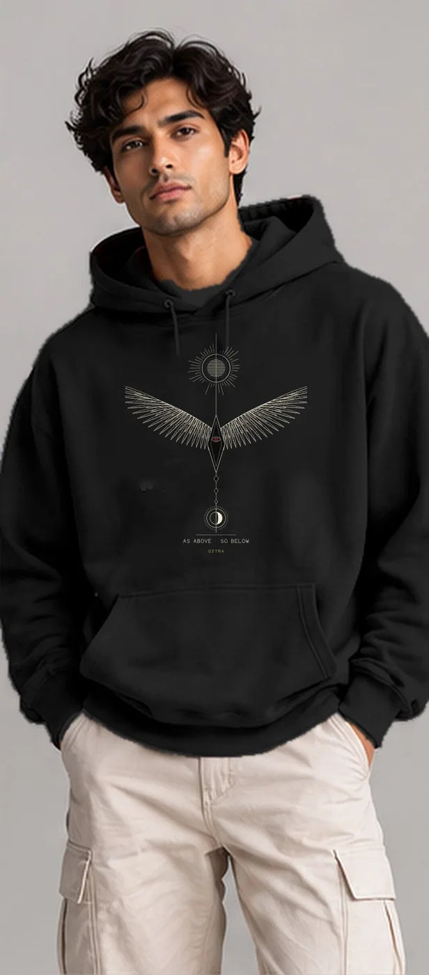 Model wearing the Oztra Ascension hoodie in black
