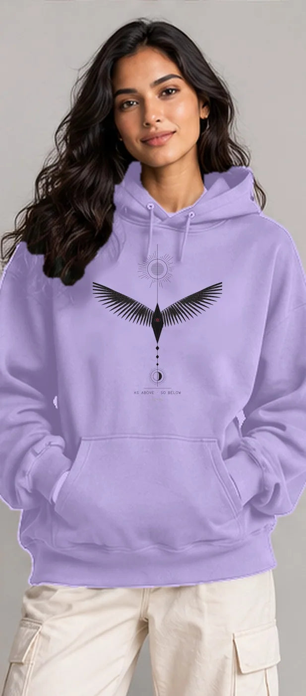 Model wearing the Oztra Ascension hoodie in lavender