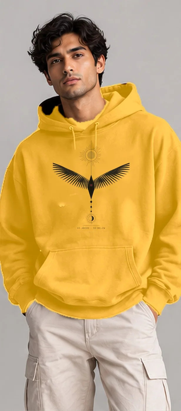 Model wearing the Oztra Ascension hoodie in mustard