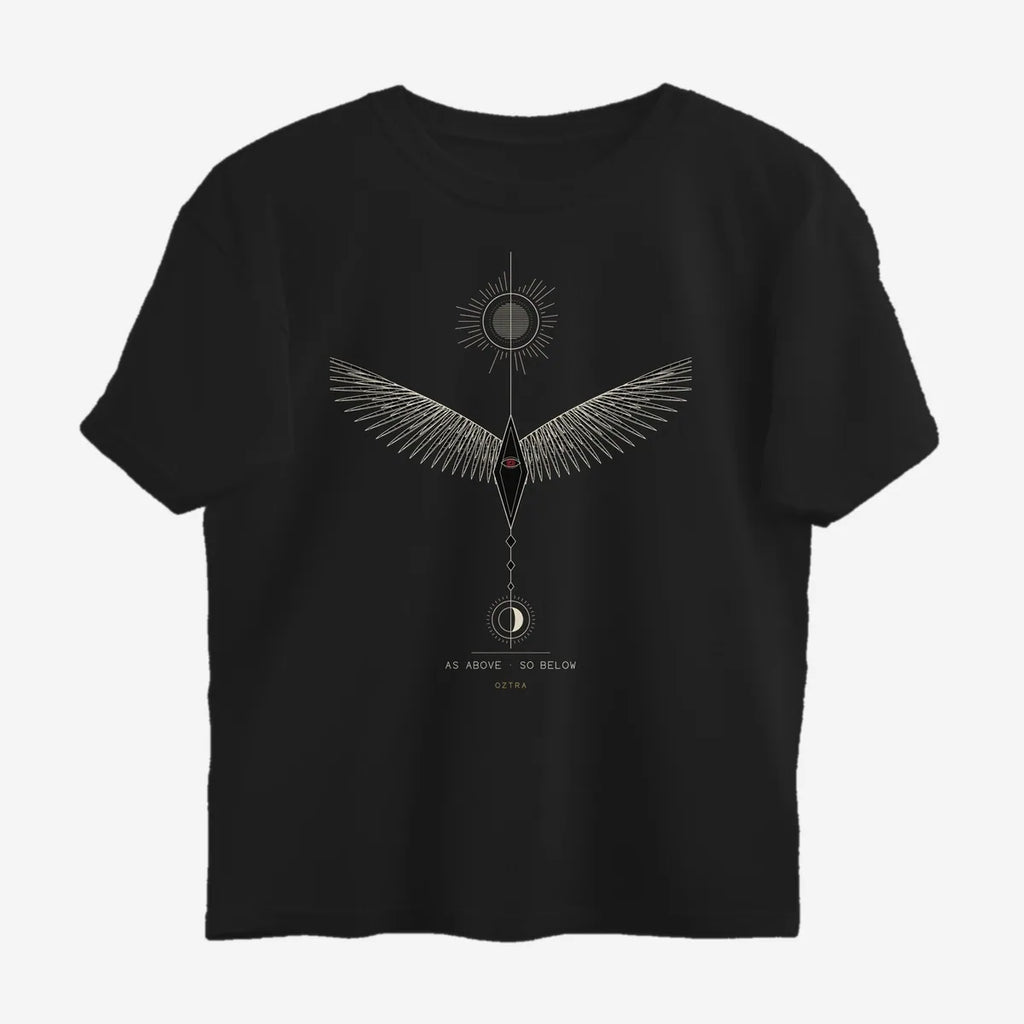 Oztra Ascension black oversized tee, front view showing the Ascension print