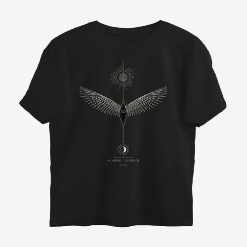 Oztra Ascension black oversized tee, front view showing the Ascension print