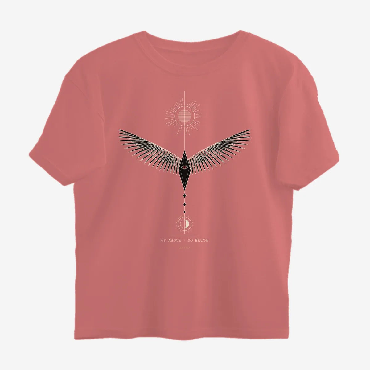 Oztra Ascension dusty rose oversized tee, front view showing the Ascension print