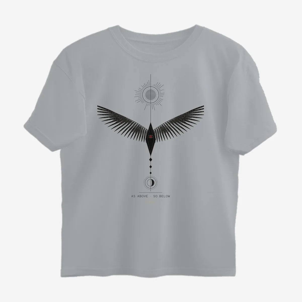 Oztra Ascension grey melange oversized tee, front view showing the Ascension print