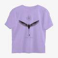 Oztra Ascension lavender oversized tee, front view showing the Ascension print