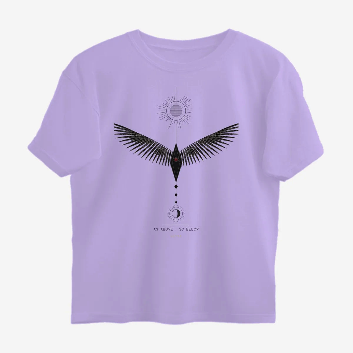 Oztra Ascension lavender oversized tee, front view showing the Ascension print