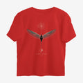 Oztra Ascension red oversized tee, front view showing the Ascension print