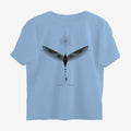 Oztra Ascension sky blue oversized tee, front view showing the Ascension print
