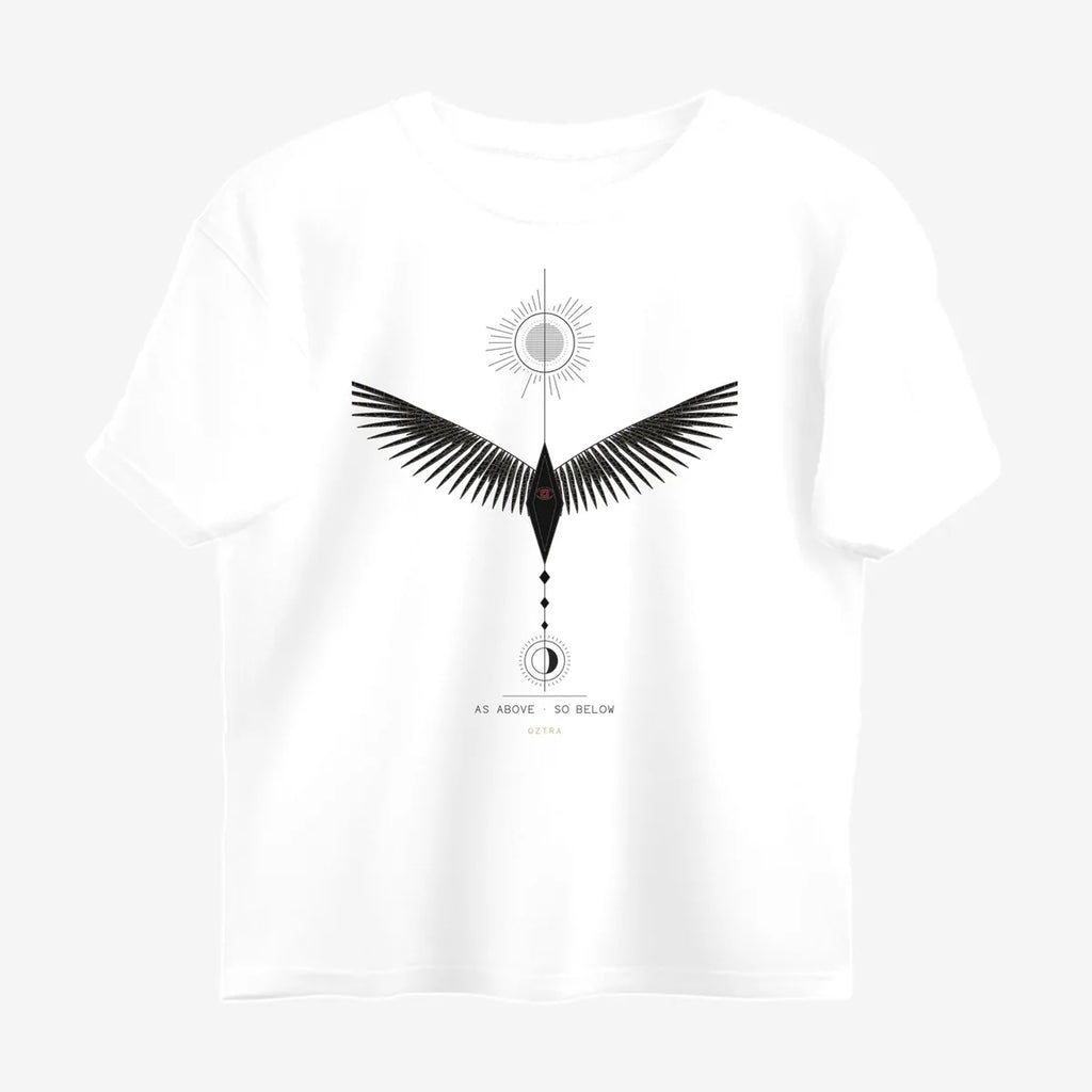 Oztra Ascension white oversized tee, front view showing the Ascension print