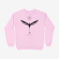 Oztra Ascension baby pink sweatshirt, front view showing the Ascension print