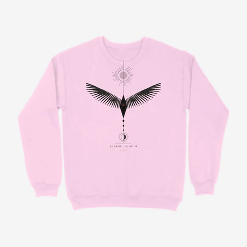 Oztra Ascension baby pink sweatshirt, front view showing the Ascension print