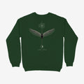Oztra Ascension bottle green sweatshirt, front view showing the Ascension print