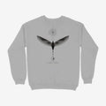 Oztra Ascension grey melange sweatshirt, front view showing the Ascension print