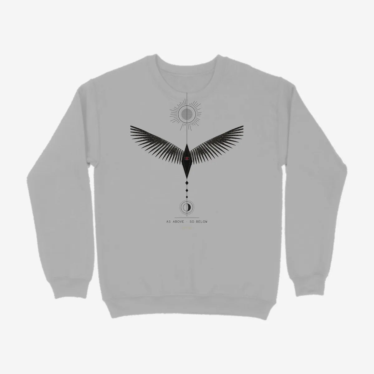 Oztra Ascension grey melange sweatshirt, front view showing the Ascension print