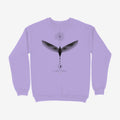 Oztra Ascension lavender sweatshirt, front view showing the Ascension print