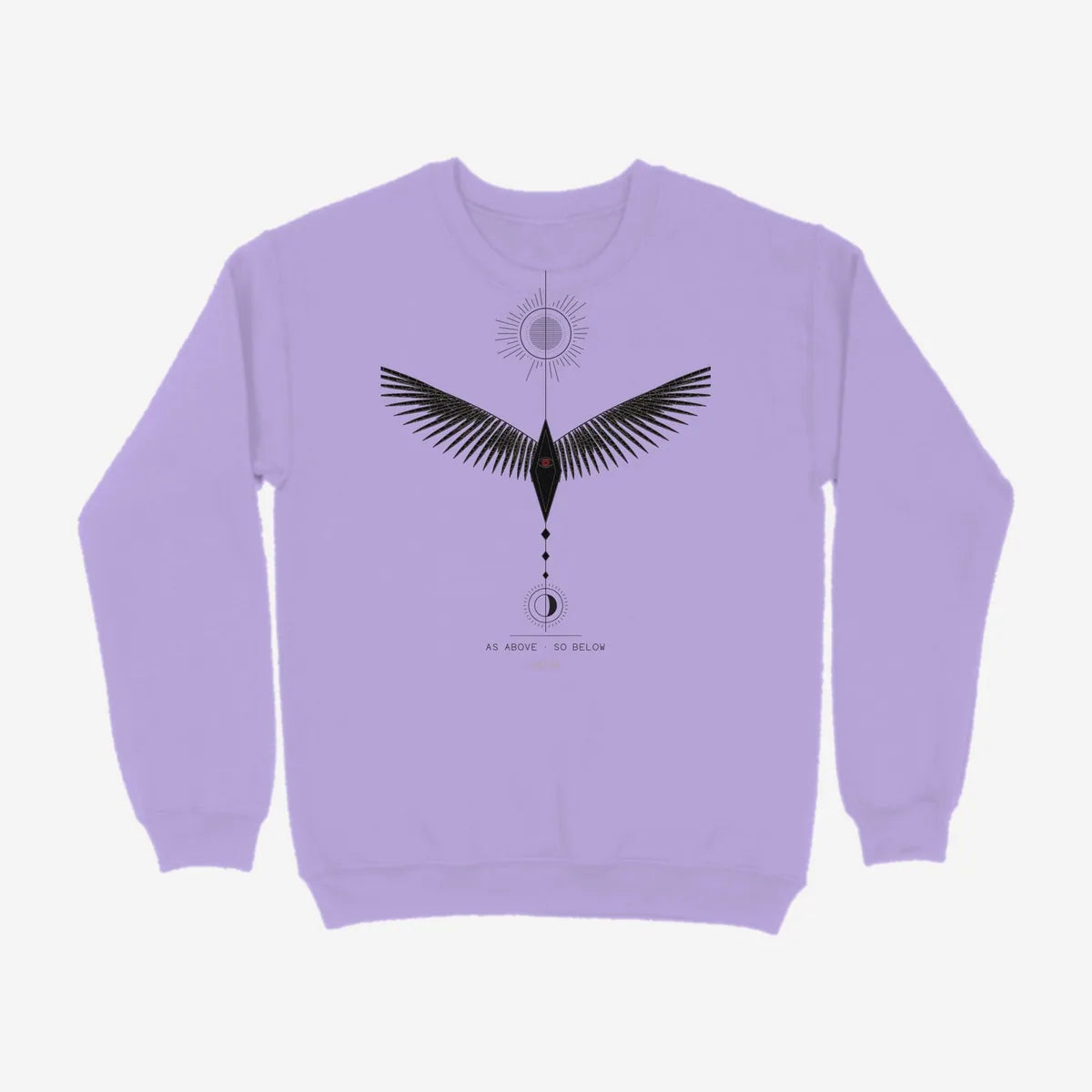 Oztra Ascension lavender sweatshirt, front view showing the Ascension print