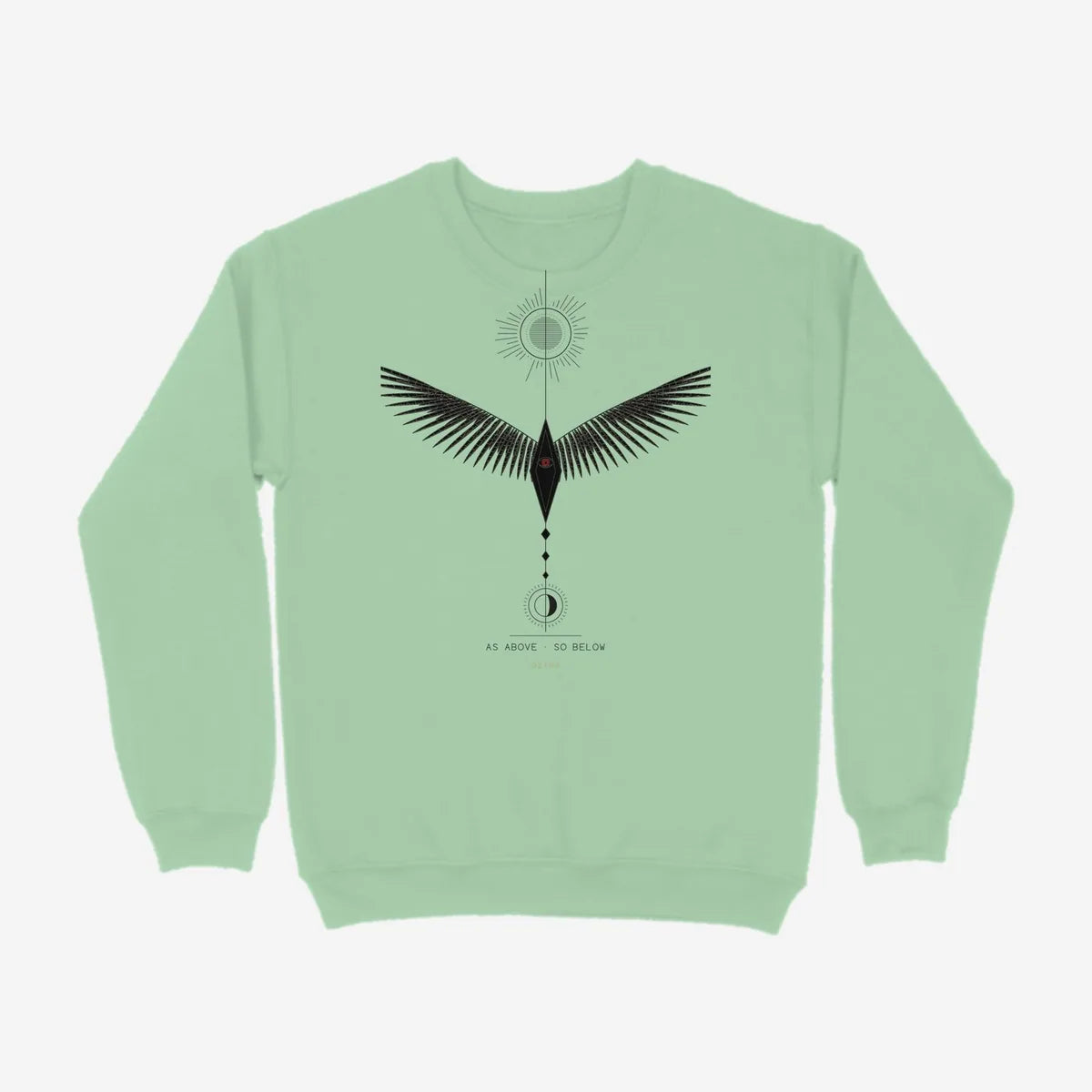 Oztra Ascension mint sweatshirt, front view showing the Ascension print