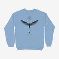 Oztra Ascension sky blue sweatshirt, front view showing the Ascension print