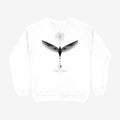 Oztra Ascension white sweatshirt, front view showing the Ascension print