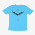Oztra Ascension aqua blue tee, front view showing the Ascension print