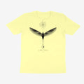 Oztra Ascension butter yellow tee, front view showing the Ascension print