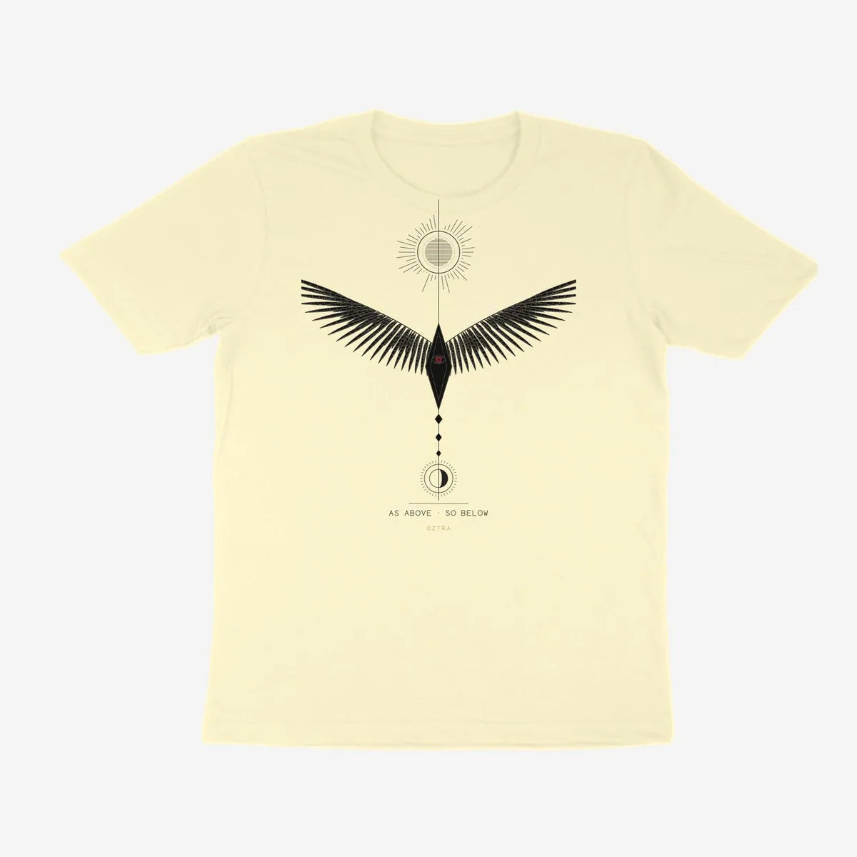 Oztra Ascension cream tee, front view showing the Ascension print