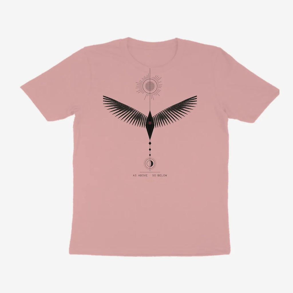 Oztra Ascension dusty pink tee, front view showing the Ascension print