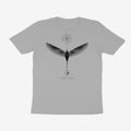 Oztra Ascension grey melange tee, front view showing the Ascension print
