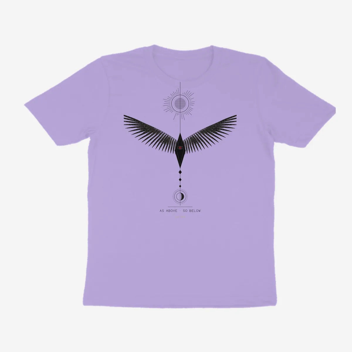 Oztra Ascension lavender tee, front view showing the Ascension print