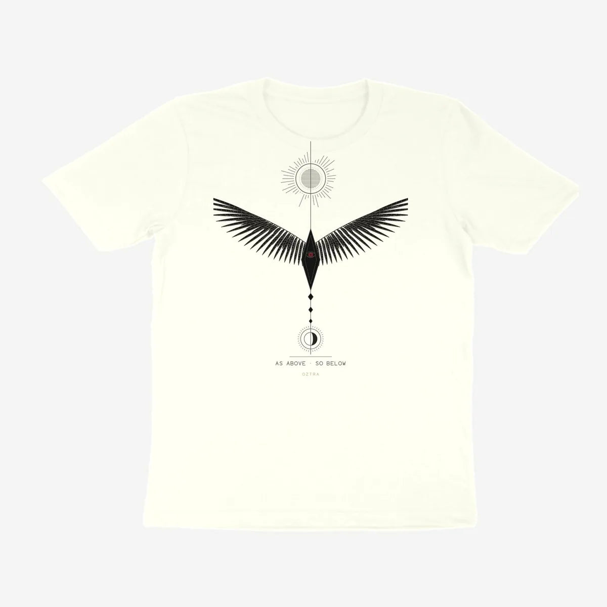 Oztra Ascension off white tee, front view showing the Ascension print